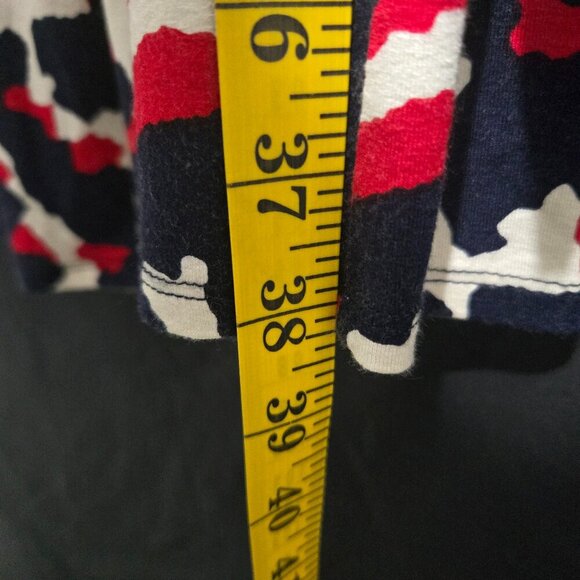 Ann Taylor V-Neck Wrap Dress Navy Red Cream Rayon Spandex Blend - 12P - Picture 8 of 9